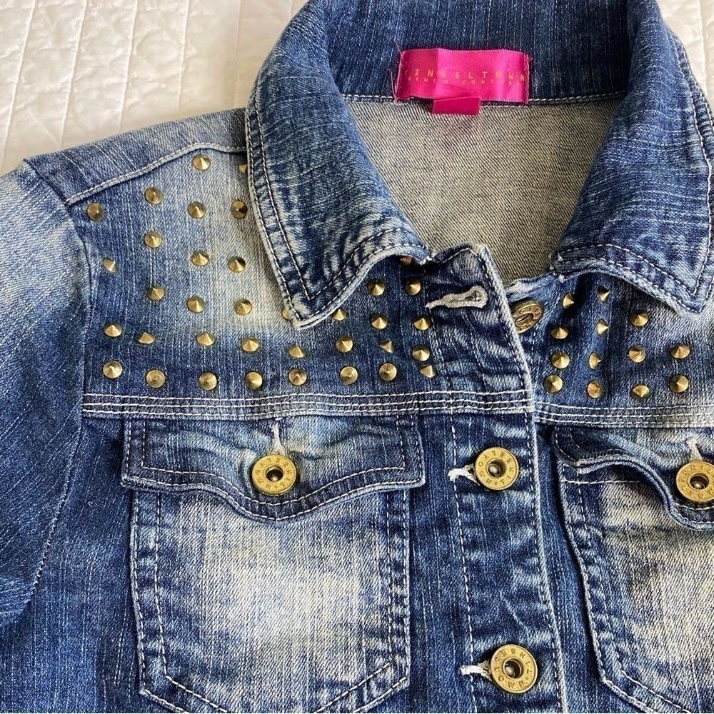 Tinseltown Spike Studded Jean Jacket. Size S